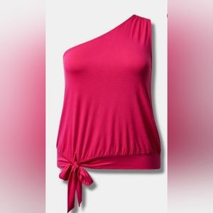 New Torrid 6X Super Soft One Shoulder Tie Front Crop Top-Pink Size 6X(30W) NWT